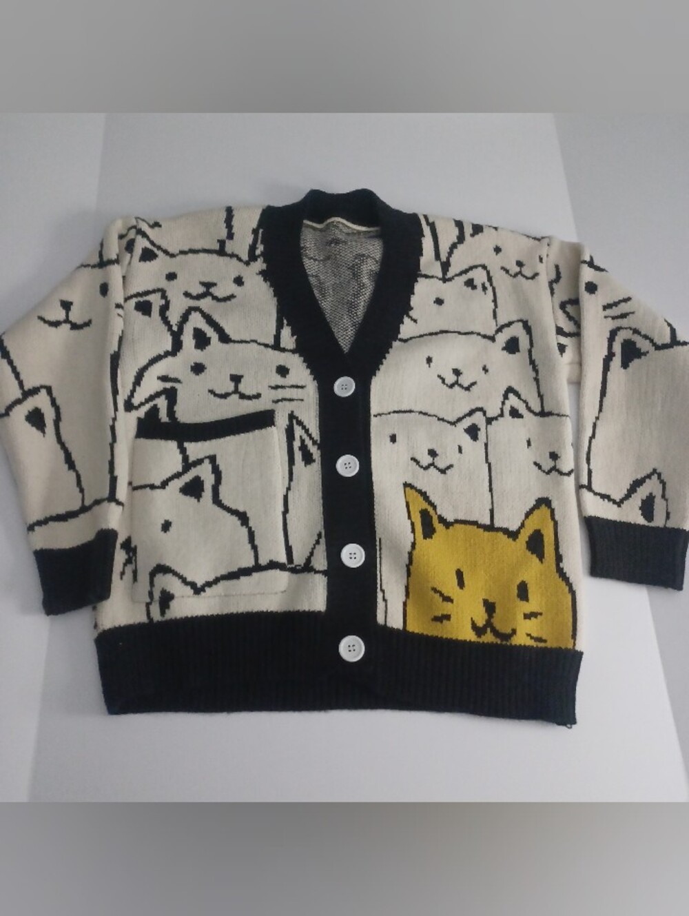 Amazon Cat Print Sweater Cardigan Sz S/M